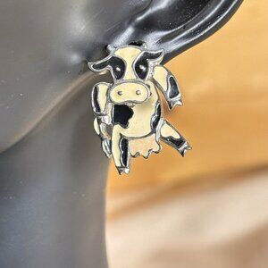 Vintage Berebi Cow Earrings Enamel B4